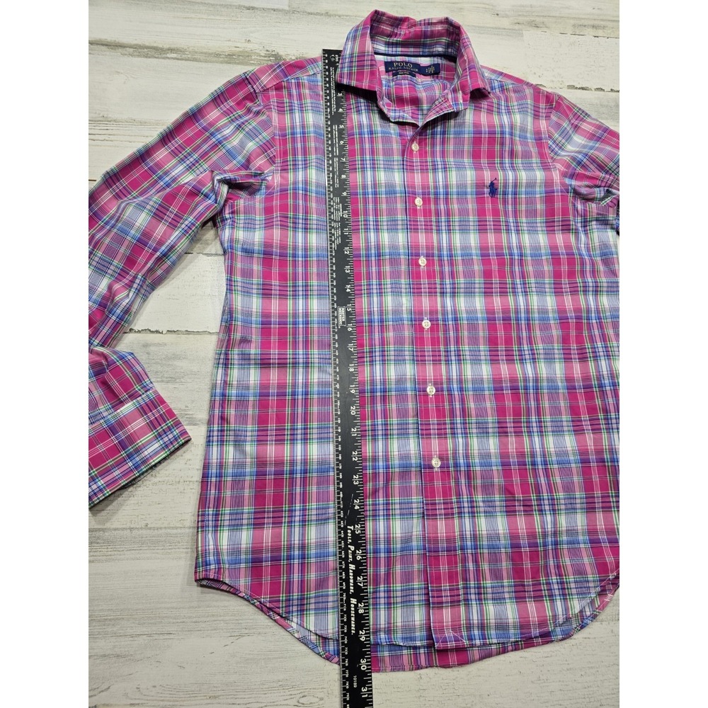 Polo Ralph Lauren Mens Pink Blue Plaid Non-Iron Cotton Button Down Shirt Small S - Picture 3 of 9